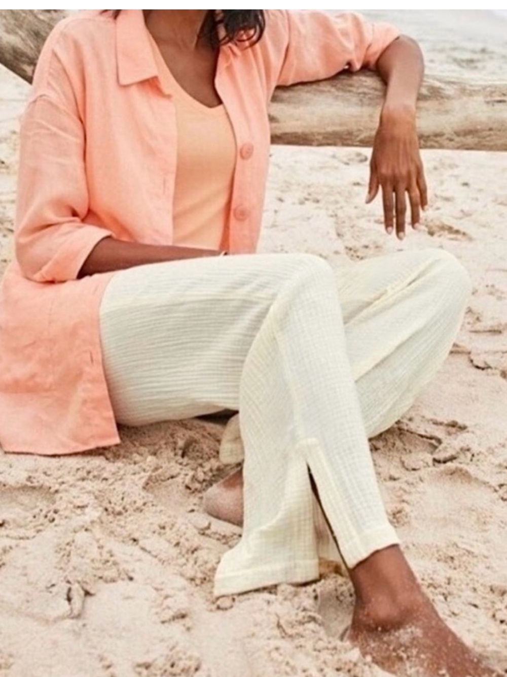 NWT Soft Surroundings Key Biscayne Wide Leg Gauze Pants Ivory Size: Large